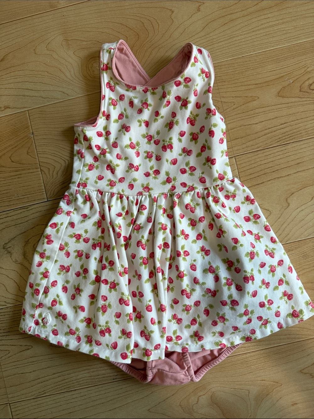 Baby Girl Ralph Lauren White Dress Pink Strawberry Print & Pink Bloomers 18M